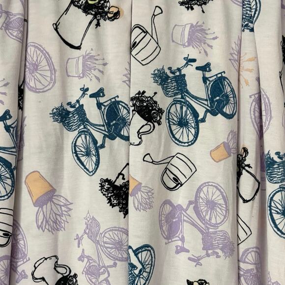 LulaRoe Madison Pastel Bicycle Print Pleated Skirt 3XL Purple Pockets Midi - Picture 3 of 7
